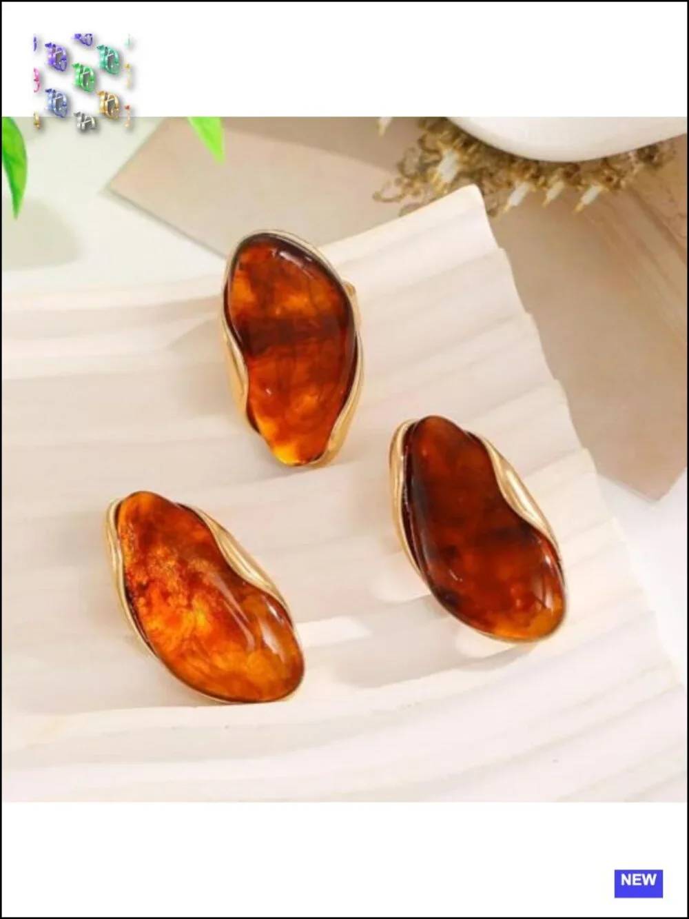 Vintage Chunky Brown Resin Jewelry Set - Dainty Boho Drop Earrings & Cocktail